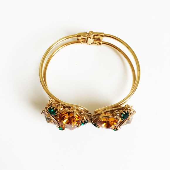 Monnaluna Italy Topaz Swarovski Clamper Bracelet Sparkle Crystals Rare Vintage - Picture 5 of 8